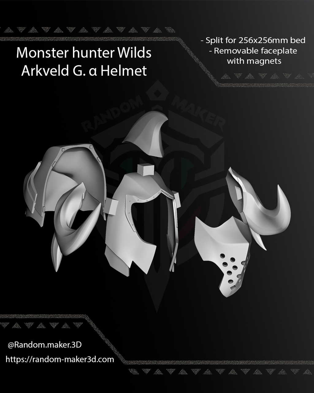 FREE Arkveld G. α Helmet 3D Model STL for Cosplay | Split - Ready to Print