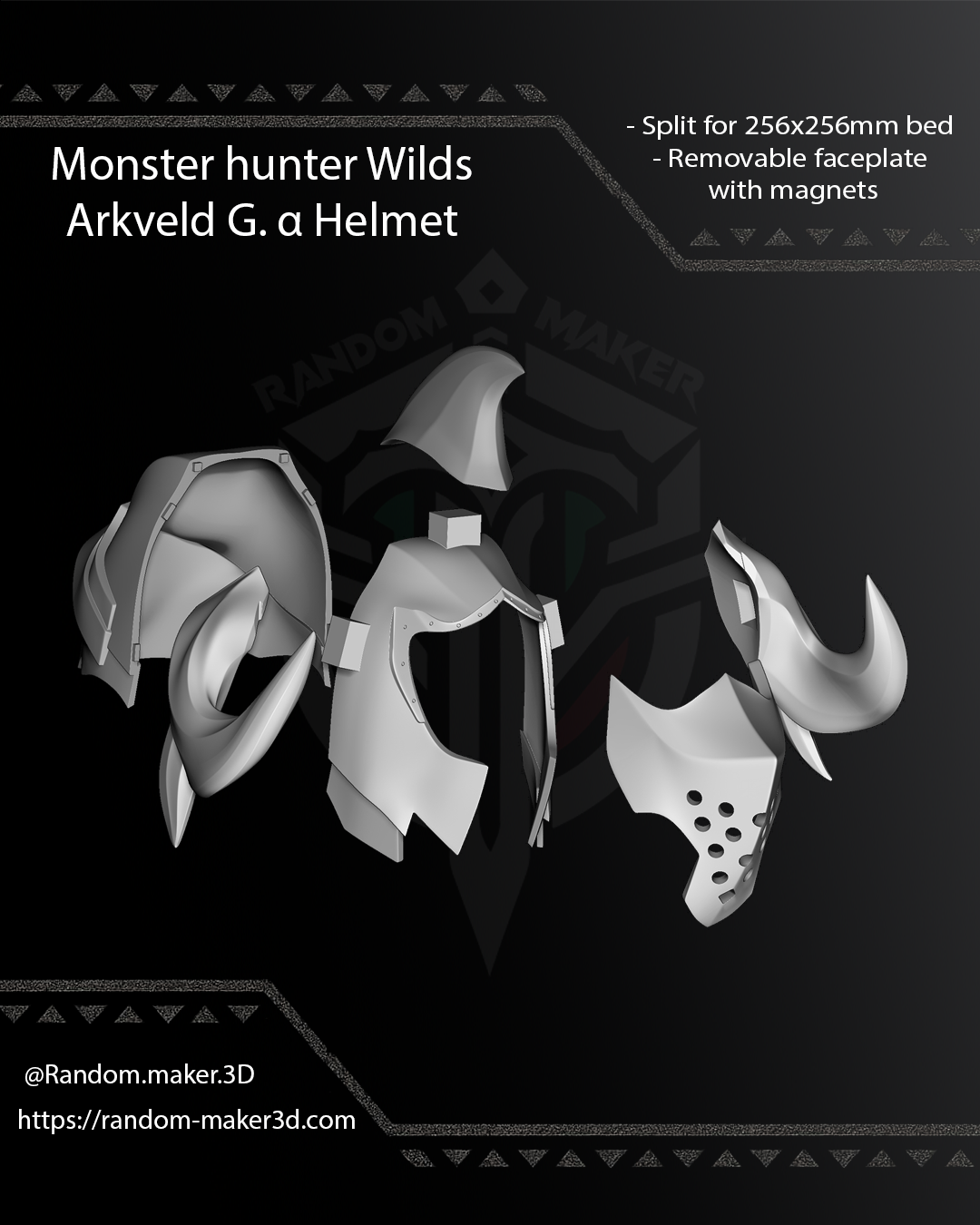 FREE Arkveld G. α Helmet 3D Model STL for Cosplay | Split - Ready to Print